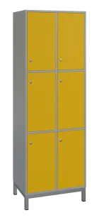 SBS-3322 šatní skříň 6-boxová, 1800x600x400 mm, kovové nohy, korpus šedý, dvířka žlutá odio